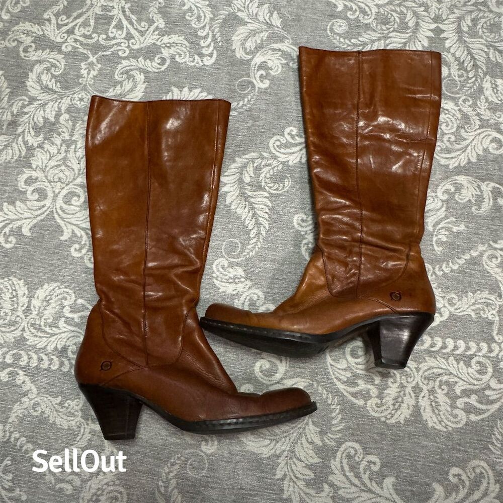 Born Women's Brown Knee High Riding Boots Size 10 Casual Block Heel